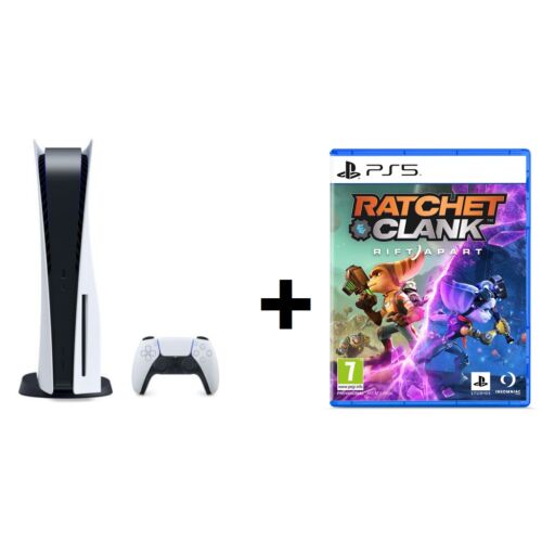 Sony PlayStation 5 (PS5) Játékkonzol, Fehér (lemezes verzió) + Rathcet and Clank - Rift Apart PS5 játék
